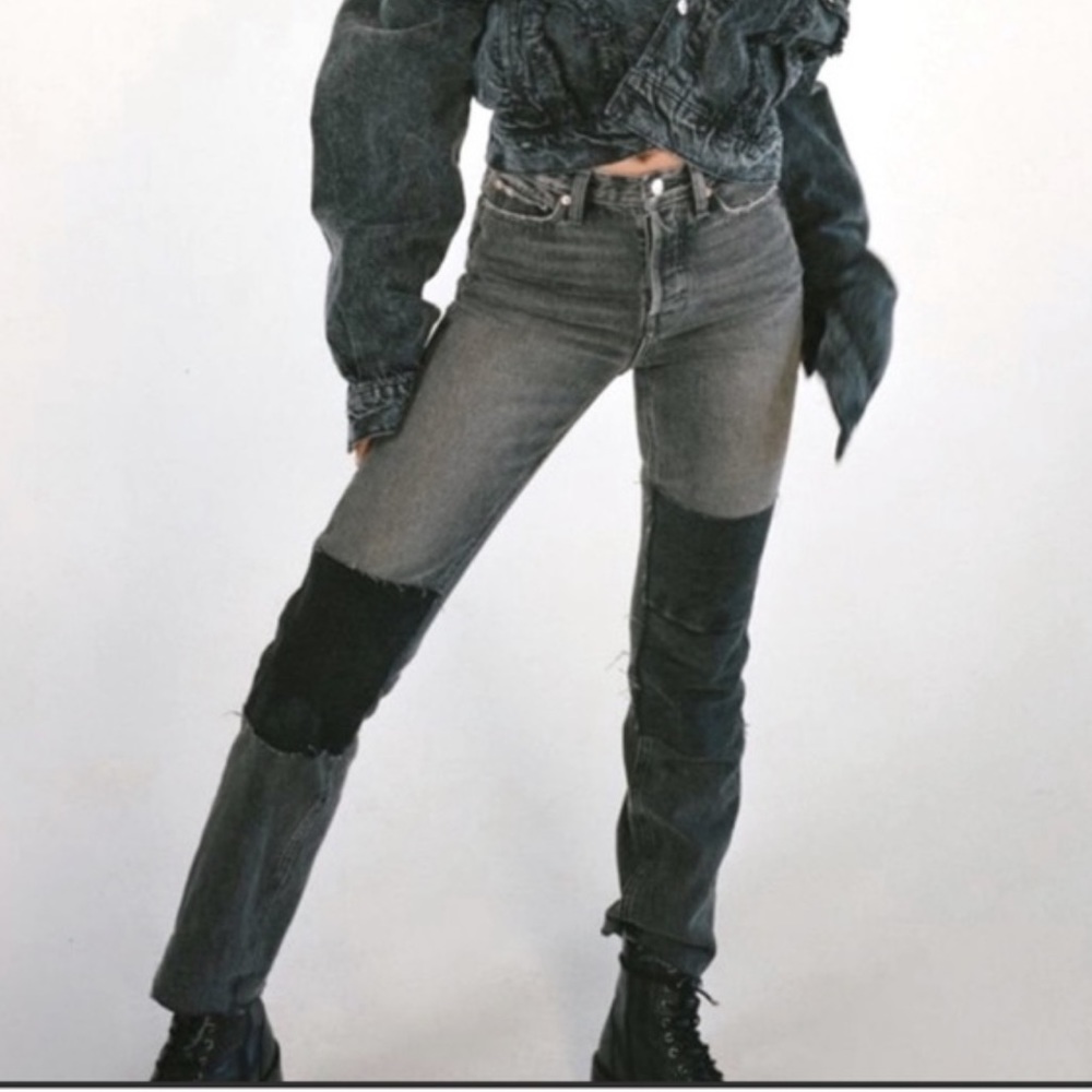 BDG Slim Straight Distressed Patchwork Charcoal B… - image 2